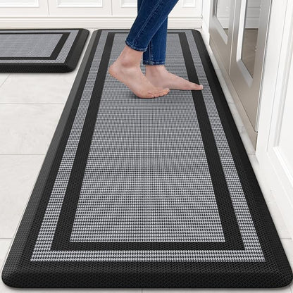 KitchenClouds [2 PCS] Kitchen Rugs Cushioned Anti-Fatigue Kitchen Mats for Floor Waterproof Kitchen Rug Set Non-Slip Comfort Standing Mat for Office, Sink, Laundry 20"×30"+20"×60",Black