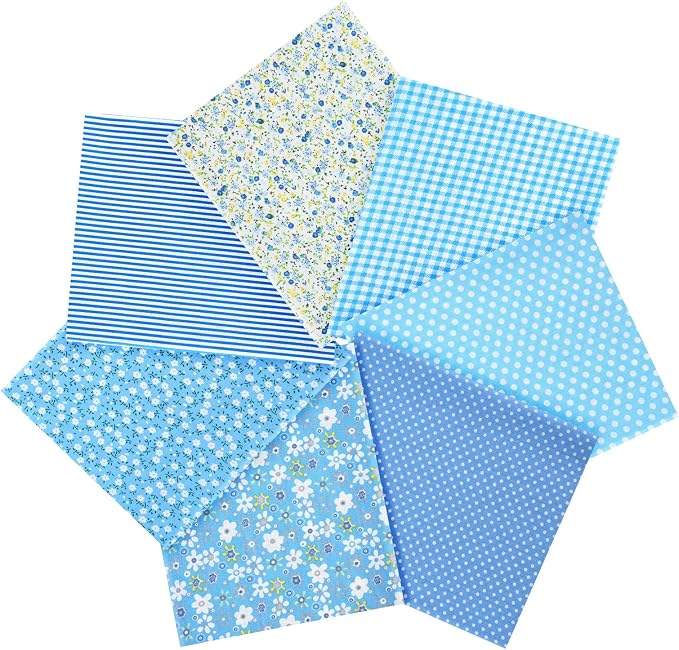 Ainiv 7pcs Fabric Bundles Squares, 19.68"x19.68" 100% Cotton Quilting Fabric Bundles, Floral Precut Squares Patchwork for Quilting, Sewing, DIY Crafts, Mask, Blue