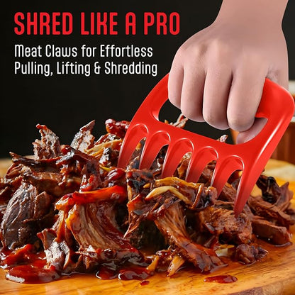 Kaluns Meat Claws, Best Meat and Pulled Pork Shredder - Easily Lift, Handle, Pull, Cut, and Shred Meat - Ultra-Sharp Plastic Blades - Heat Resistant, BPA Free, Dishwasher Safe (Red)
