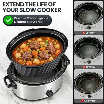 Silicone Slow Cooker Liners Compatible with Crock Pot 6 QT,Maywe Tanso Crock Pot Liners Fit 6 Quart Oval Slow Cookers,Reusable & Leakproof Silicone Slow Cooker Liner For Crockpot,Dishwasher Safe