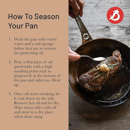 de Buyer MINERAL B Pro Carbon Steel Fry Pan - 9.5” Diameter, 6.9” Cooking Surface - Ideal for Searing, Sauteing & Reheating - Naturally Non-Stick Finish - Made in France