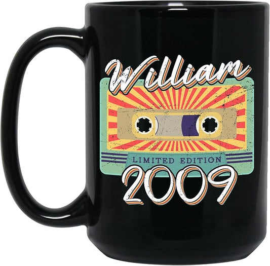 Personalized Vintage Cassette Tape Vintage 2009 Mug, Custom Your Name, 2009 Retro Coffee Mug, 13th Birthday Present Gifts, 2009 Birthday Gift For Friends Family, Customizable Black Tea Cups