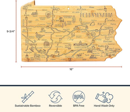 Totally Bamboo Destination Pennsylvania Shaped Cutting Board – Bamboo Charcuterie and Serving Board with Hang Tie for Wall Display