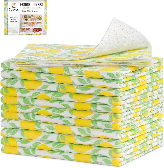 Cooyes 12 Pack Polyester Shelf Liners for Kitchen Cabinets, 17.7" × 36", Non-Slip Refrigerator Liners Machine Washable, Refrigerator Drawer Mats for Glass Shelves and Kitchen Cabinets