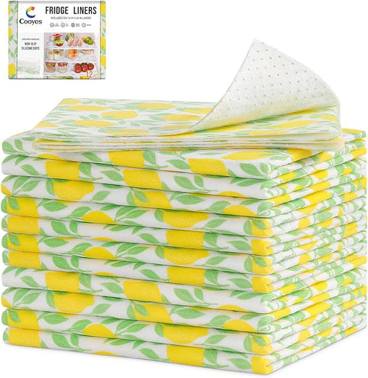 Cooyes 12 Pack Polyester Shelf Liners for Kitchen Cabinets, 17.7" × 36", Non-Slip Refrigerator Liners Machine Washable, Refrigerator Drawer Mats for Glass Shelves and Kitchen Cabinets