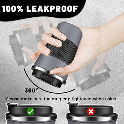 DUBUXW Insulated Coffee Tumblers with Flip Lid 12oz / 17oz, Stainless Steel Travel Coffee Mug Leak Proof, Vacuum Insulated Coffee Mug Reusable Cup, Keeps Cold and Hot for Coffee Tea