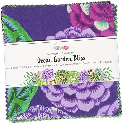 Soimoi 40 Pcs 5 x 5 inches Quilting Fabric Bundles Precut, DIY Cotton Fabric Squares, Printed Layer Cakes Patchwork Materials for Crafts Cloths Decor,Charm Squares for Quilts- Ocean Garden Bliss