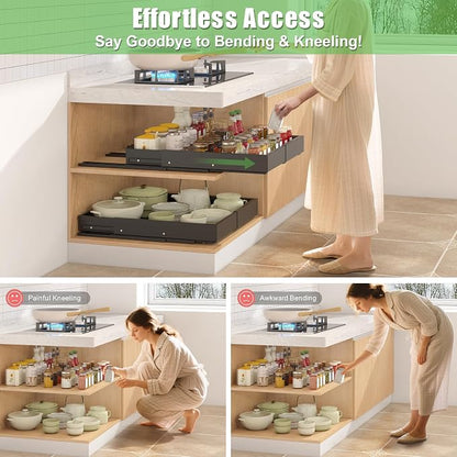 1 Pcs Pull Out Drawers for Cabinets Organizer Expandable Width(11.8"-19.4"), Depth(16.45"-21.7") With 3 Rails, No Drill Roll Out Drawer, Adhesive Sliding Drawers (Black)