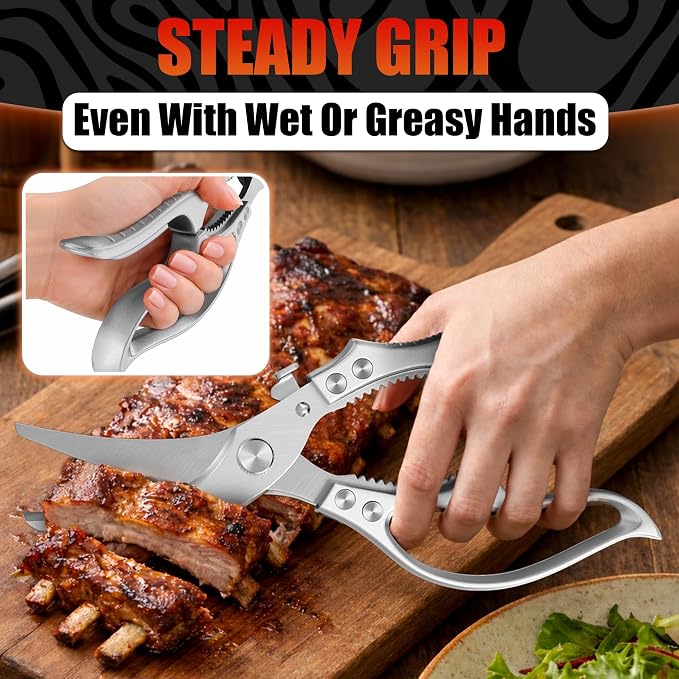 Tomato Knives - Premium Stainless Steel Poultry Shears, Heavy Duty Kitchen Scissors, Hardened Blades, One-Hand Safety Lock, Spring Mechanism, Dishwasher Safe - Chicken, Meat, Turkey, Fish & Vegetables