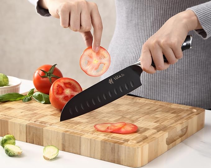 Wakoli Titanium Noir Knife Block Set – 5-Piece Chef Knife Set with Magnetic Acacia Block | 5Cr15MoV Stainless Steel Blades with Black Titanium Coating | Ergonomic G10 Handles | Kitchen Knives Gift Set