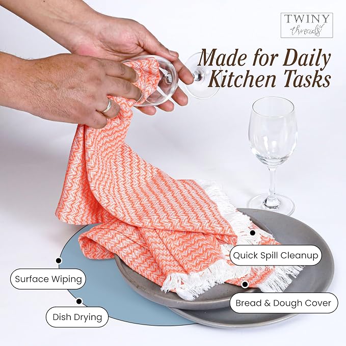 TWINY threads Dish Towel Chevron Design Assorted Colors, Premium Large 100% Cotton Kitchen Linen Set, Quick Drying Absorbent Wash Rags, Reusable Washable for Daily Cleaning, 4 Pack, 16 x26 Inch
