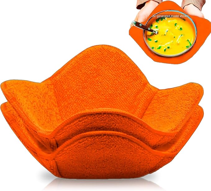 Set 2X Orange 7" sq. x 4" H Microwave Polyester Bowl Cloth Hot Pads Pot - Good Kitchen Accessories Bowl Holder to Protect Hands from Hot Dishes and Heating Soup - Microwave Bowls That Don't Get Hot