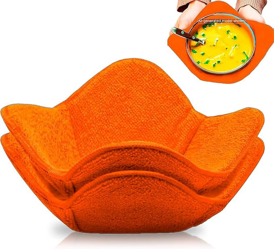 Set 2X Orange 7" sq. x 4" H Microwave Polyester Bowl Cloth Hot Pads Pot - Good Kitchen Accessories Bowl Holder to Protect Hands from Hot Dishes and Heating Soup - Microwave Bowls That Don't Get Hot