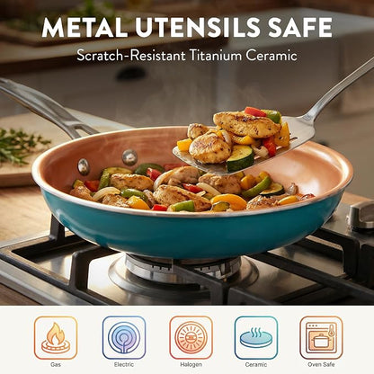 GOTHAM STEEL 20 Piece Copper Pots and Pans Set Nonstick Cookware & Ceramic Bakeware Set, PFOA PFOS Free, Dishwasher/Oven Safe to 500°F, Non Toxic, Metal Utensil Safe – Turquoise