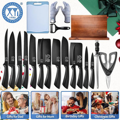 XYJ Professional Knife Sets for Master Chefs,Meat Cleaver Butcher for Camping,Chef Knife Set with Magnetic Knife Block,Stainless Steel Kitchen Knives Tools Kit