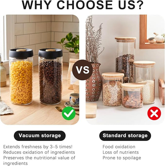 2 Pack Large Glass Jar With Airtight Pump Lid - 60oz Vacuum Glass Food Storage Jars Containers For Rice,Flour,Pasta,Sugar,Coffee,Cookie And More