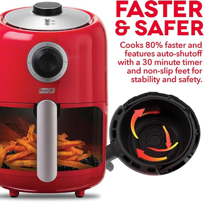 Dash Compact Air Fryer - Healthy Cooking with Auto Shut-Off Feature, Adjustable Temperature Control & Nonstick Fry Basket - Has AirCrisp® Technology - 2 Quart - Red