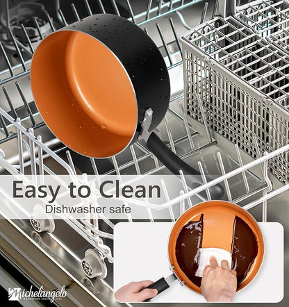 MICHELANGELO 4 Quart Sauce Pan with Lid, Nonstick Saucepan with Ceramic Coating, 4 QT Saucepan with Lid, Non-Toxic Saucepan with Stay-Cool Handle, Induction Compatible,Copper
