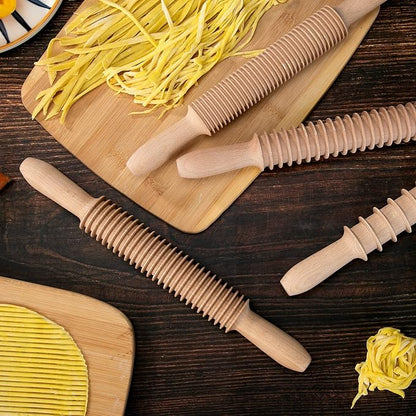 Beech Wood 5mm Tagliatelle Pasta Cutter Noodle Lattice Roller Docker Dough Cutter Wooden Rolling Pin Spaghetti Pasta Maker Beechwood Noodle Cutter Rolling Pin Kitchen Cooking Tools