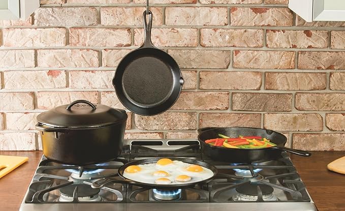 Lodge Cast Iron Dutch Oven 7 Quart - Loop Handle Cooking Vessel - Even Heat Retention - Oven-Safe, Versatile Pot