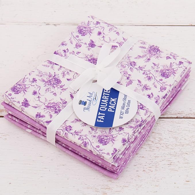 Threadart Exclusive 5 Fat Quarter Bundles - Lavender Vintage Prints 100% Cotton Fabric - Premium 100% Cotton Quilting Fabric - No Duplicates - Full Size Fat Quarters 18"x21" - Lavender