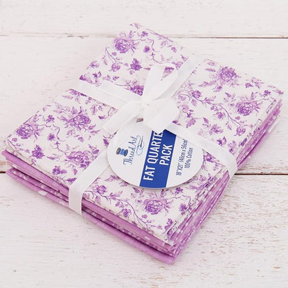 Threadart Exclusive 5 Fat Quarter Bundles - Lavender Vintage Prints 100% Cotton Fabric - Premium 100% Cotton Quilting Fabric - No Duplicates - Full Size Fat Quarters 18"x21" - Lavender