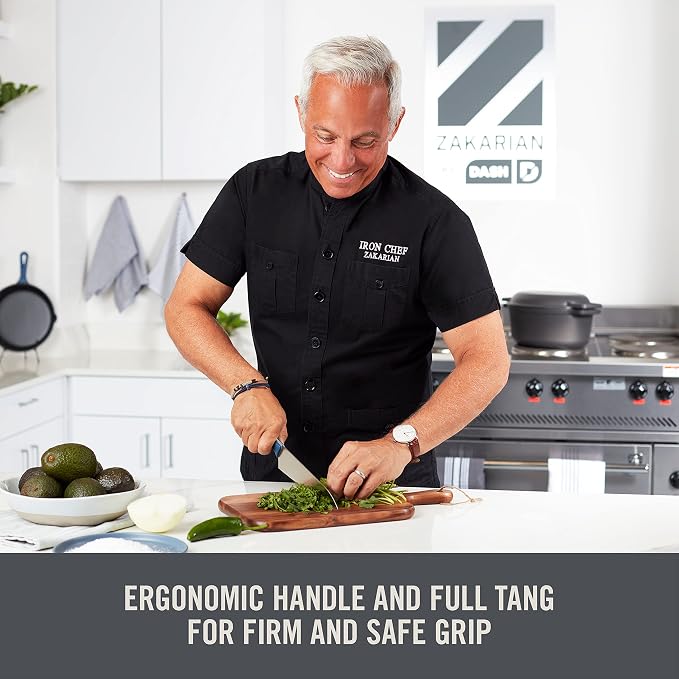 Zakarian by Dash 7" Chef Grade German Steel Rocking Chef Knife with Sheath for Chopping and Slicing - Black