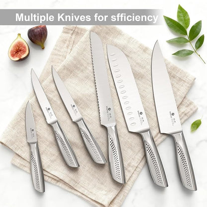 imarku 15-Piece Knife Set with Block, High Carbon Stainless Steel Kitchen Knives with Built-in Sharpener, Dishwasher Safe, Ergonomic Non-Slip Handle, Perfect for Home Cooks & Chefs, White