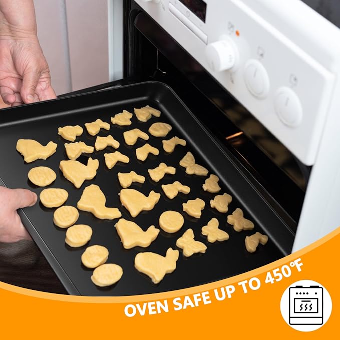 E-far Nonstick Baking Sheet with Rack Set, 16 x 12 x 1 Inch Cookie Sheet Baking Pans with Cooling Racks, Warp Resistant & Heavy-Duty, Non-Toxic & Easy Clean (2 Pans + 2 Racks)