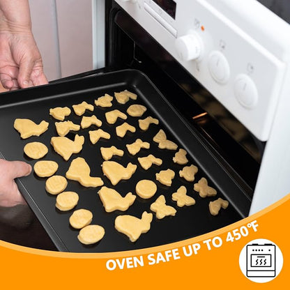 E-far Nonstick Baking Sheet with Rack Set, 16 x 12 x 1 Inch Cookie Sheet Baking Pans with Cooling Racks, Warp Resistant & Heavy-Duty, Non-Toxic & Easy Clean (2 Pans + 2 Racks)
