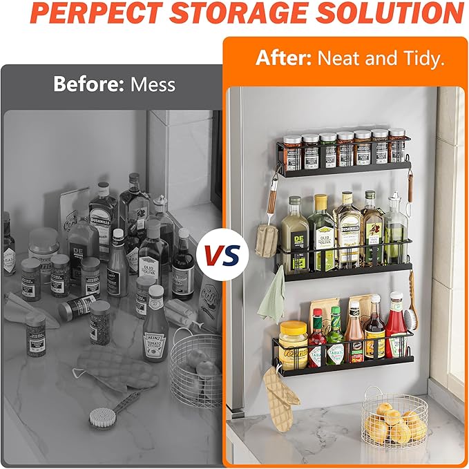 Bunoxea Spice Rack Wall Mounted 3 Pack, Space-Saving Spice Organizer for Spice Jars and Seasonings,Screw or Adhesive Hanging Spice Rack Organizer for Your Kitchen Cabinet,or Pantry Door | 3 Assorted Sizes Space-Saving Spice Rack, For Spice Jars & Seaso...