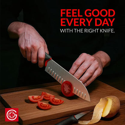 Giesser since 1776, Made in Germany, Santoku 7,5 inch, Ultra Slip Resistant, Dishwashersafe, rustfree, Japanese Chef Knife with small Peeling Knife