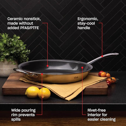Fissler M5 Pro-Ply Stainless Steel Frying Pan, 12.6 Inch | 5-Ply, Ceramic Non-Stick, Made Without Added PFAS/PTFE, Made in Germany, Induction Compatible