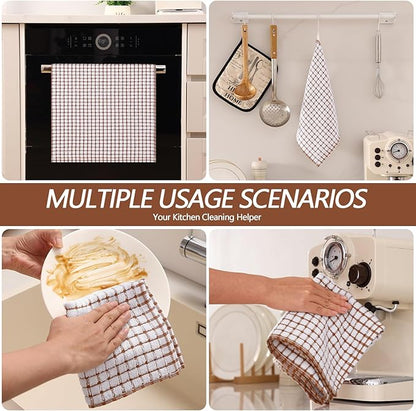 Homaxy Kitchen Towels and Dishcloths Set, 16 x 25 and 12 x 12 Inches, Set of 12 Cotton Terry Kitchen Dish Towels, Super Soft and Absorbent Dish Cloths, Brown