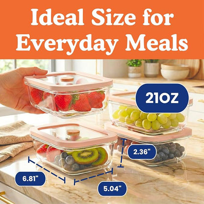 Ziruma Non-Toxic 2.6 Cup Glass Food Storage Containers With Lids - Soup Containers with Lids, Plastic Free Meal Prep, Airtight Food Container, Microwave and Freezer Safe, 4 Pack