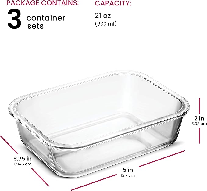 Superior Glass Meal Prep Containers - 3-pack (21oz) Newly Innovated Hinged BPA-free Locking lids - 100% Leak Proof Glass Food Storage Containers, Great on-the-go, Freezer to Oven Safe Lunch Containers