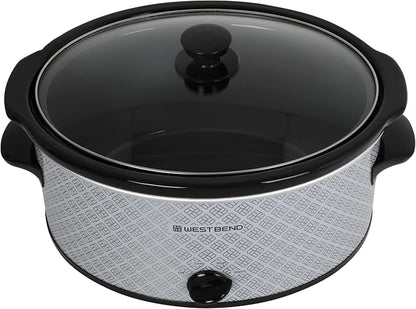 West Bend Slow Cooker 6-Quart Manual Crockery Style with Dishwasher Safe Oval Ceramic Crockpot and Glass Lid Two Temperature Settings Plus Keep Warm, 330-Watts, Silver