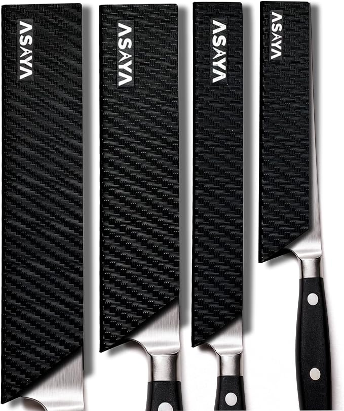Asaya Professional Chef Knife Edge Guards – 4 Piece Knives Universal Covers - Extra Strength ABS Plastic and Food Safe Kitchen Knife Sheath Covers – Knives Not Included