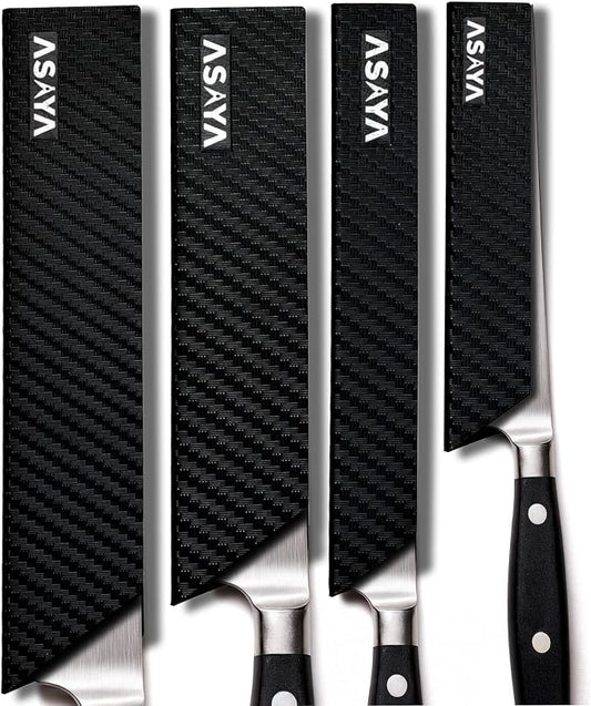 Asaya Professional Chef Knife Edge Guards – 4 Piece Knives Universal Covers - Extra Strength ABS Plastic and Food Safe Kitchen Knife Sheath Covers – Knives Not Included