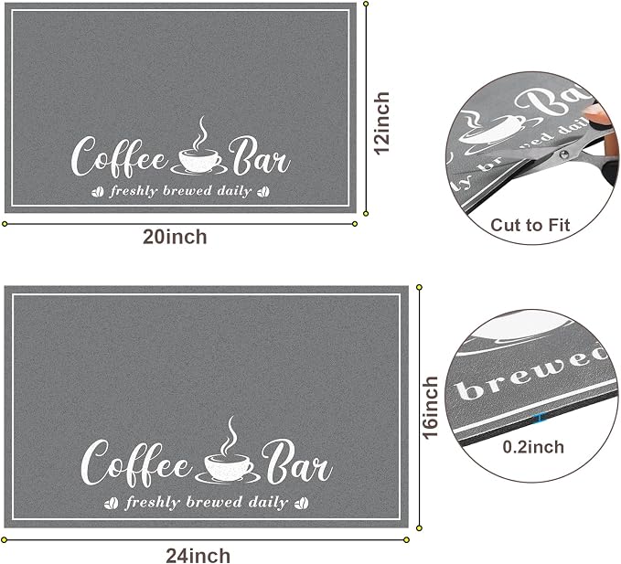 CooRug Absorbent Coffee Mat, Fashion Dish Drying Mat for Kitchen Counter Coffee Bar Accessories Espresso Machine Dish Rack 16" x 24" Dark Grey