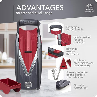 Börner Manodline Slicer Vital (Basic Set) • Vital Vegetable Slicer with V-Blade • Mandoline with Dressing Function • Vegetable Slicer for Vegetables & Fruits • Various Thicknesses Settings