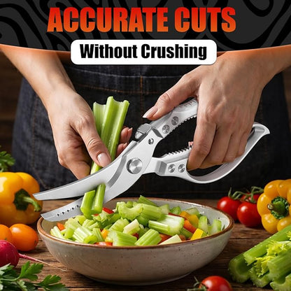 Tomato Knives - Premium Stainless Steel Poultry Shears, Heavy Duty Kitchen Scissors, Hardened Blades, One-Hand Safety Lock, Spring Mechanism, Dishwasher Safe - Chicken, Meat, Turkey, Fish & Vegetables