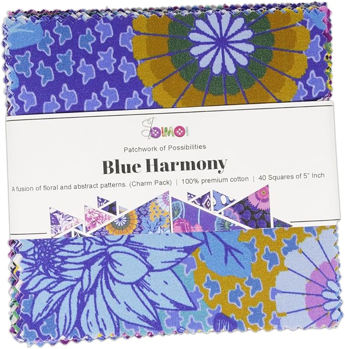 Soimoi 40 Pcs Cotton Fabric Squares Bundles Charm Packs for Quilting, Fat Quarter Layer Cakes, Precuts Quilt Squares 5 x 5 inches, DIY Fabric Bundle - Blue Harmony