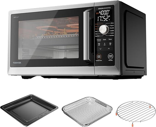 TOSHIBA Optichef Pro Air Fryer Combo Countertop Microwave Oven with Origin Inverter, ChefDefrost, 1.0 Cu.ft., 1000W, Black Stainless Steel, ML2-EC10SAITC(BS)