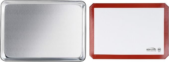 New Star Foodservice Commercial 18-Gauge Aluminum Sheet Pan & Silicone Baking Mat (13 by 18-Inch (Half Size))