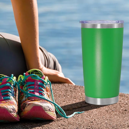 20 oz Tumbler Coffee Travel Tumblers Bulk with Lid Stainless Steel Double Wall Vacuum Insulated Mug Powder Coated Cups fit Car Cupholder for Hot and Cold - Green, 1Pack