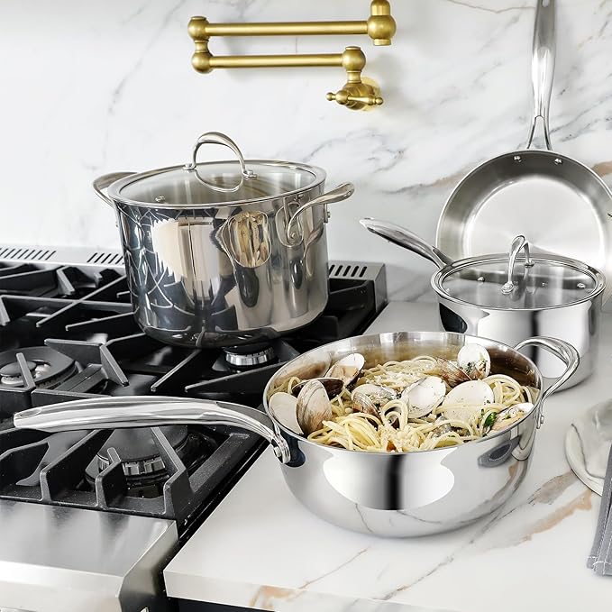 KEAWELL K3 Premium 8-Quart Tri-Ply Fully Clad Stainless Steel Stockpot with Lid, Induction & Oven Safe up to 600°F, Even Heating, Professional Cookware for All Stovetops (8-Qt)
