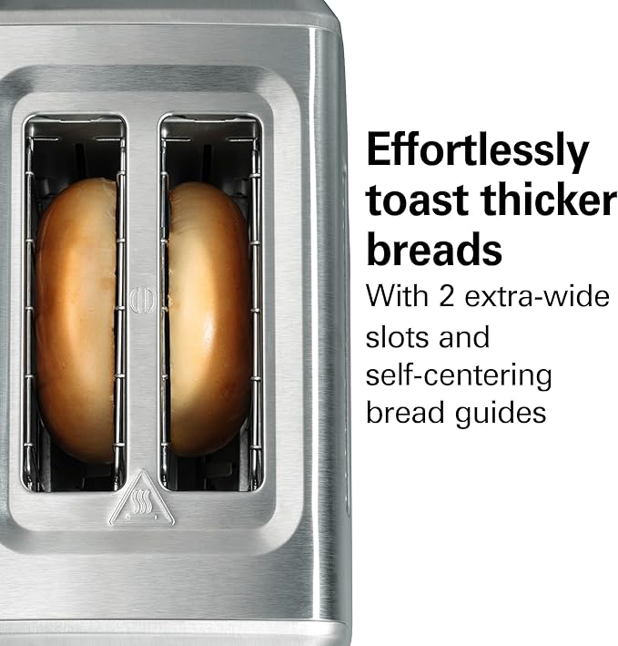 Hamilton Beach 2 Slice Toaster with Extra-Wide Slots, Bagel Setting, Toast Boost, Slide-Out Crumb Tray, Auto-Shutoff & Cancel Button, Defrost Function, Stainless Steel (22794)