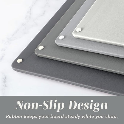 COOK WITH COLOR Non-Slip Cutting Board Set – Kitchen Essentials with Easy Grip Handle for Meat, Veggies, and Fruits, 4 Cutting Boards, Gray-New