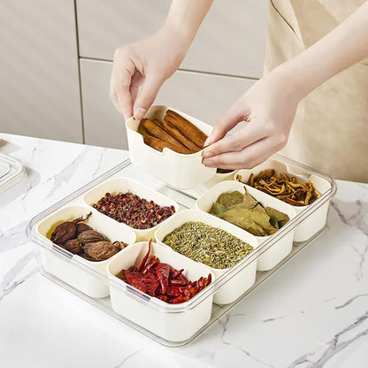 Divided Snackle Box with Handle Food Serving Tray Charcuterie Board with Lid Stackable Fruit&Veggie Container with 8 Small with Removable Boxes for Travel Snack Candy Nuts Spice